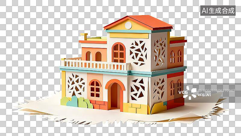【AI数字艺术】彩色立体纸艺建筑模型图片素材