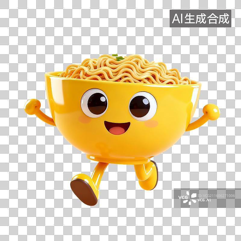 【AI数字艺术】3D渲染，卡通拟人面条，一碗挂面，面条，拉面，中国传统美食，免抠元素图片素材