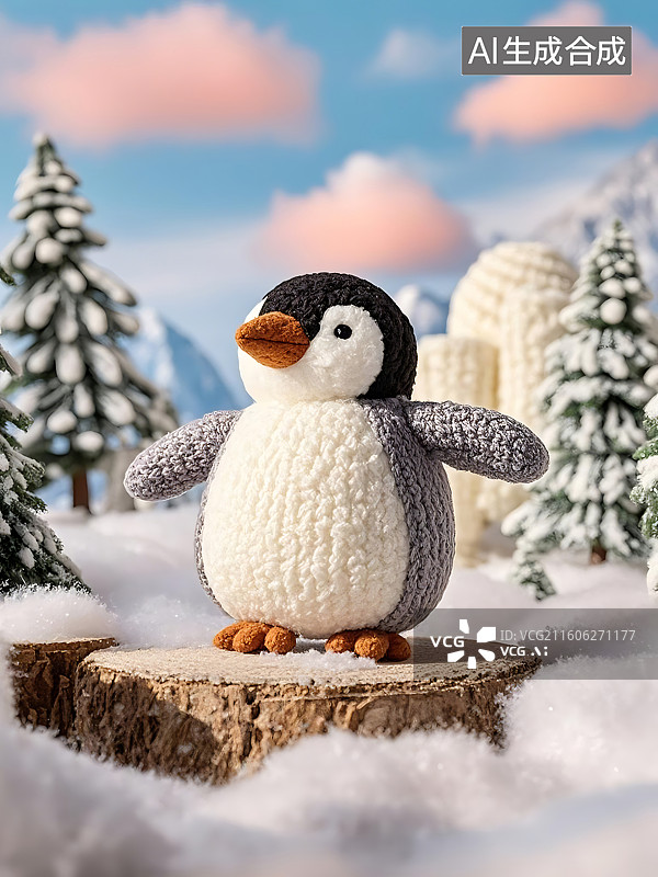 【AI数字艺术】钩针企鹅在雪地里图片素材