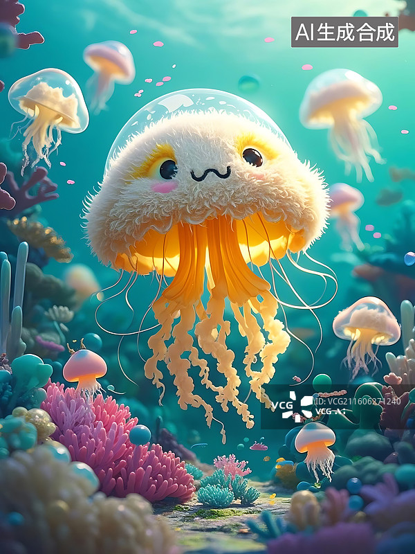 【AI数字艺术】可爱卡通海洋生物与多彩珊瑚礁的世界图片素材