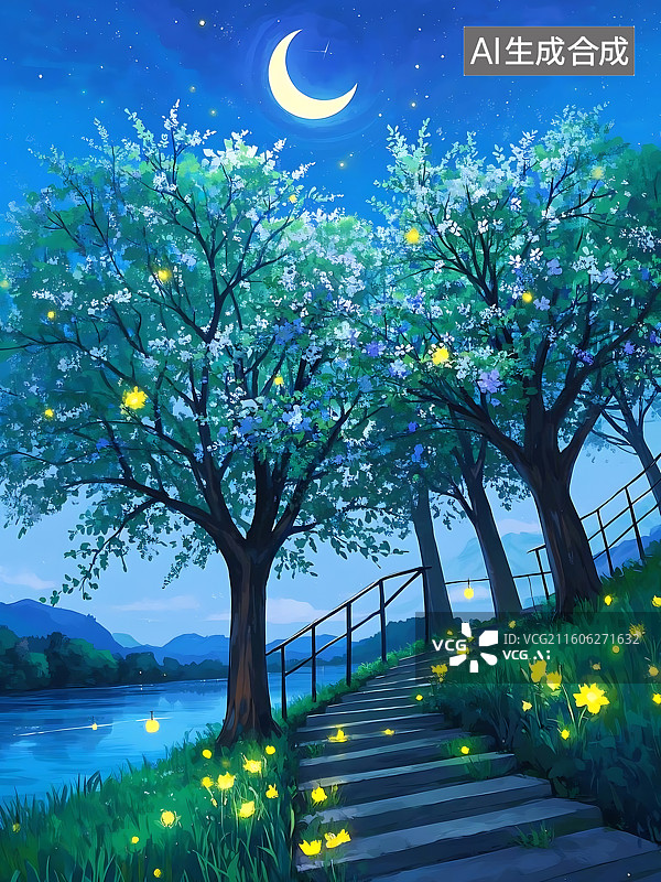 【AI数字艺术】月光下的梦幻花园图片素材