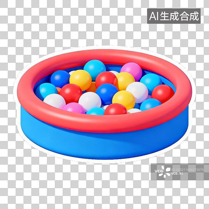 【AI数字艺术】2D贴纸风格六一儿童节插画游乐园元素海洋球池图片素材