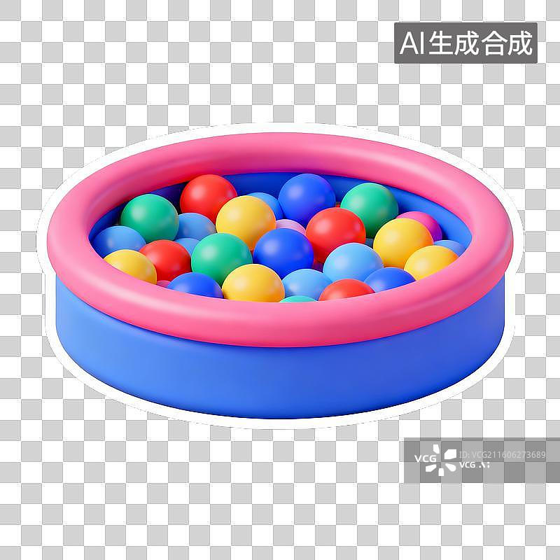 【AI数字艺术】2D贴纸风格六一儿童节插画游乐园元素海洋球池图片素材