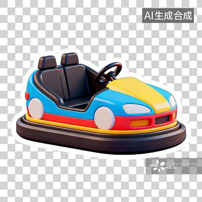 【AI数字艺术】2D贴纸风格六一儿童节插画游乐园元素碰碰车图片素材