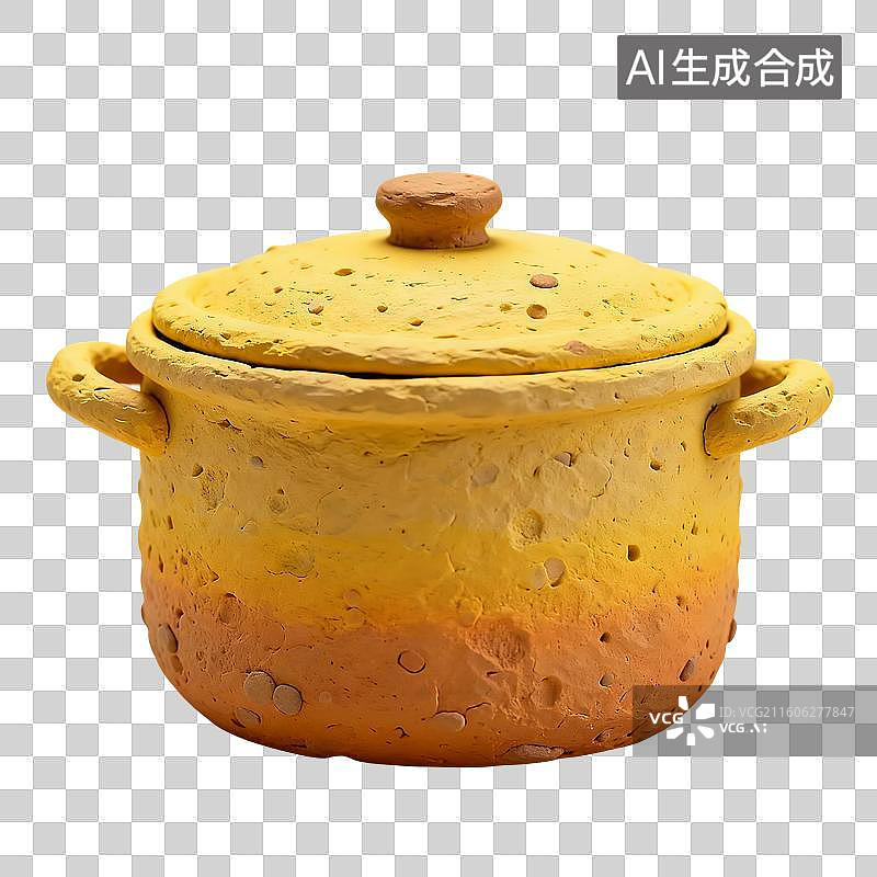 【AI数字艺术】3D渲染，卡通粘土风格，炖锅，锅，汤锅，厨房用品，烹饪，烹调，料理，美食，免抠元素图片素材