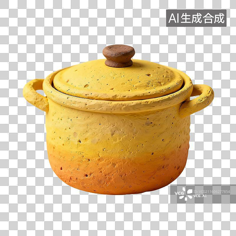 【AI数字艺术】3D渲染，卡通粘土风格，炖锅，锅，汤锅，厨房用品，烹饪，烹调，料理，美食，免抠元素图片素材