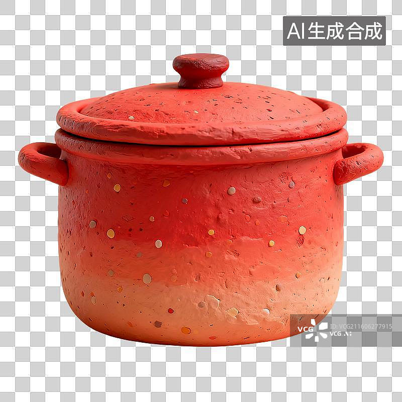 【AI数字艺术】3D渲染，卡通粘土风格，锅，汤锅，厨房用品，烹饪，烹调，料理，美食，免抠元素图片素材