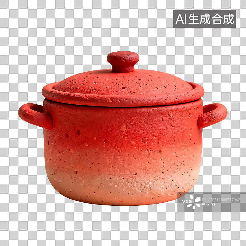 【AI数字艺术】3D渲染，卡通粘土风格，锅，汤锅，厨房用品，烹饪，烹调，料理，美食，免抠元素图片素材