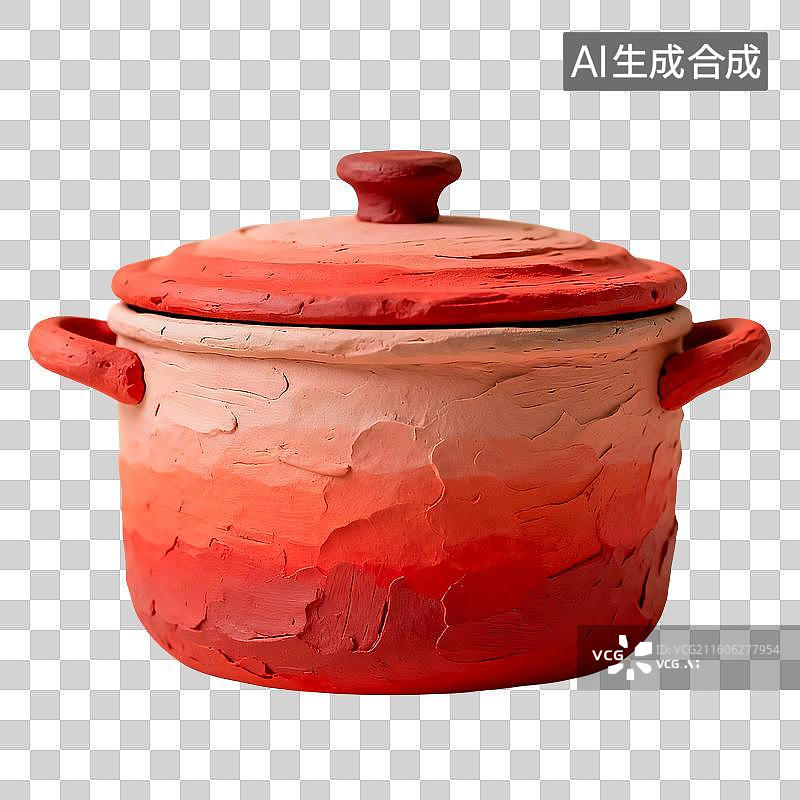 【AI数字艺术】3D渲染，卡通粘土风格，锅，汤锅，厨房用品，烹饪，烹调，料理，美食，免抠元素图片素材