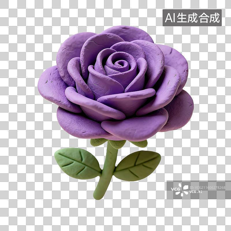 【AI数字艺术】3D渲染，卡通粘土风格，紫色玫瑰，玫瑰，玫瑰花，情人节，七夕节，婚礼，结婚，植物花卉免抠元素图片素材