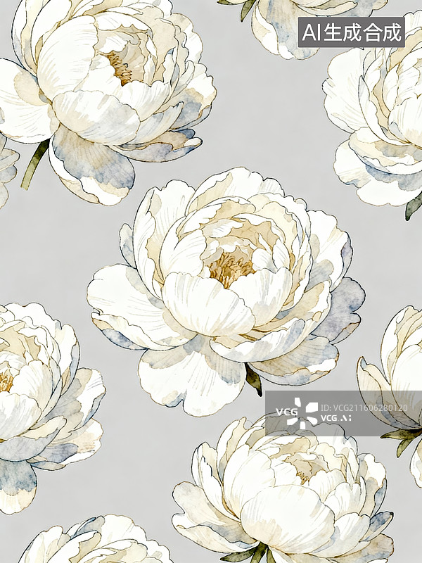 【AI数字艺术】白牡丹复古风花卉装饰场景图片素材