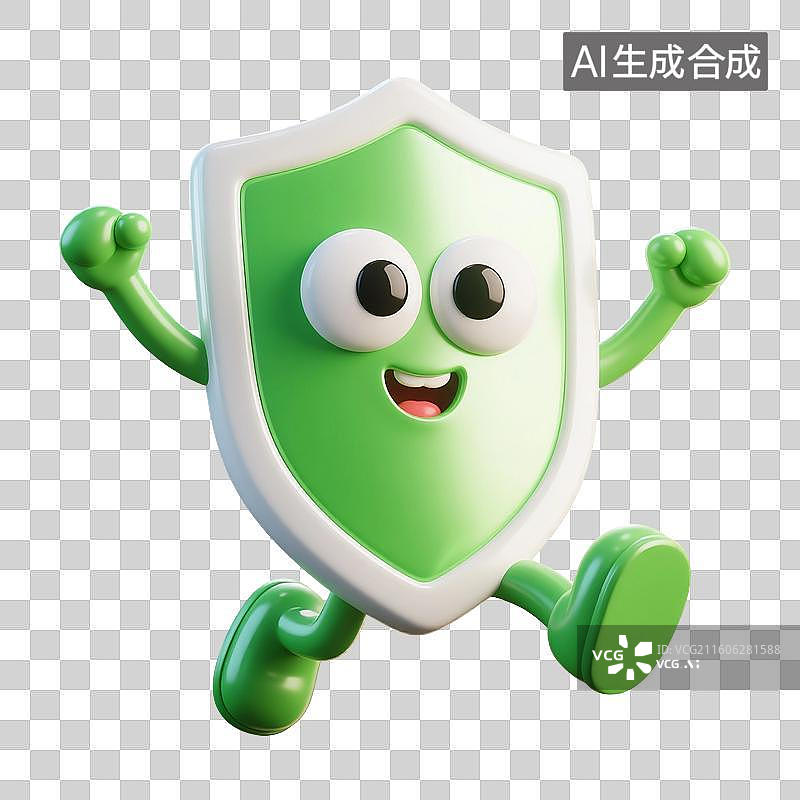 【AI数字艺术】3D渲染，可爱的卡通拟人盾牌，盾，盾牌，图形图标免抠元素图片素材