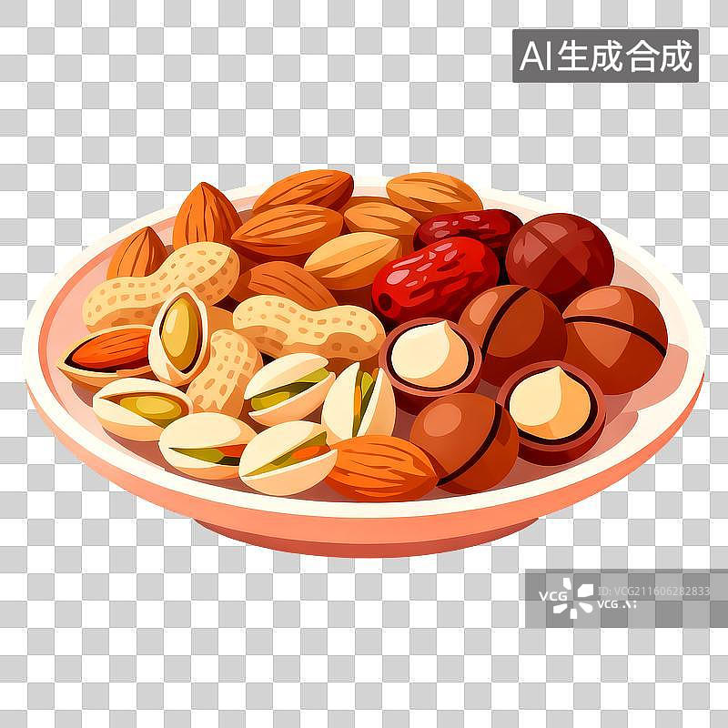 【AI数字艺术】3D立体三维C4D春节新年花生杏仁开心果坚果集锦盘年货食品零食免抠元素设计元素图片素材