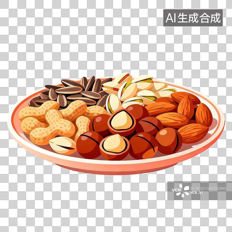 【AI数字艺术】3D立体三维C4D春节新年花生杏仁开心果坚果集锦盘年货食品零食免抠元素设计元素图片素材