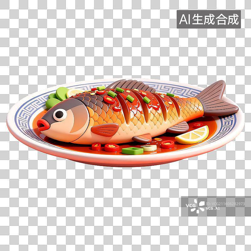 【AI数字艺术】3D立体三维C4D烤鱼红烧鱼免抠元素设计元素图片素材