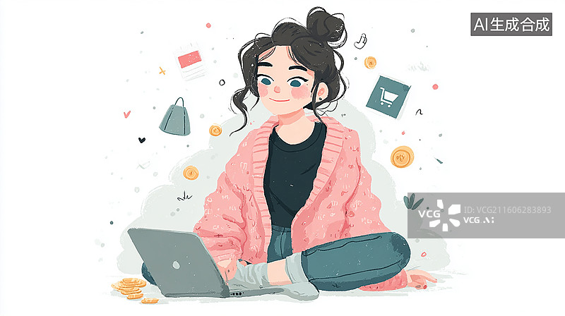 【AI数字艺术】居家办公的年轻女性图片素材
