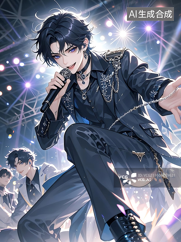 【AI数字艺术】舞台上的偶像歌手，闪耀着光芒图片素材