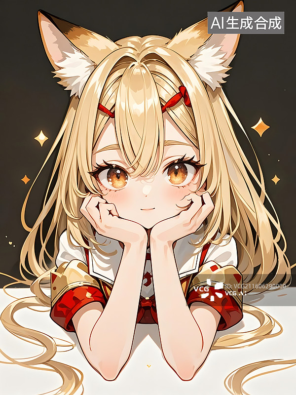【AI数字艺术】可爱狐娘少女的凝视图片素材