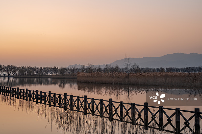 北京延庆野鸭湖唯美日落图片素材
