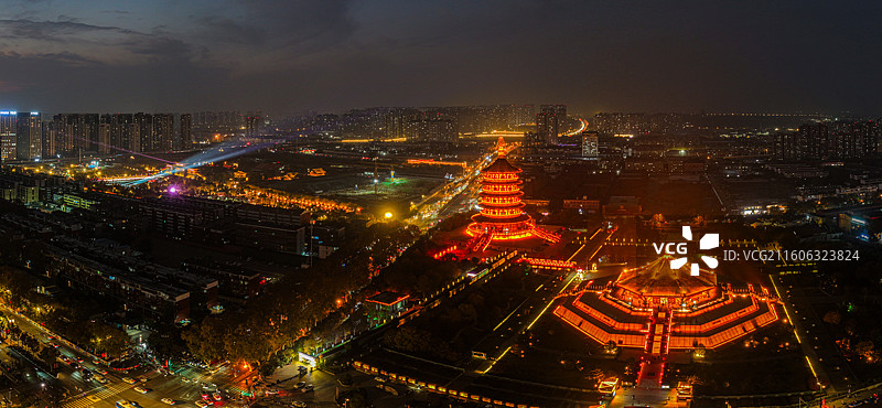 航拍河南省洛阳市老城区应天门广场夜景图片素材