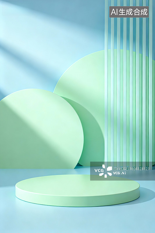 【AI数字艺术】简约几何薄荷绿立体展示场景图片素材