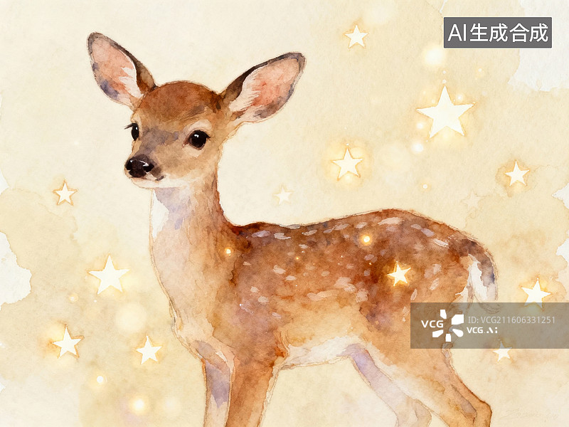 【AI数字艺术】水彩风格的小鹿插画图片素材