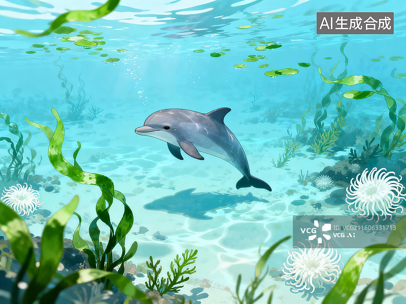 【AI数字艺术】海豚在海底游动图片素材