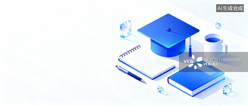 【AI数字艺术】毕业帽与学习用品组合图片素材