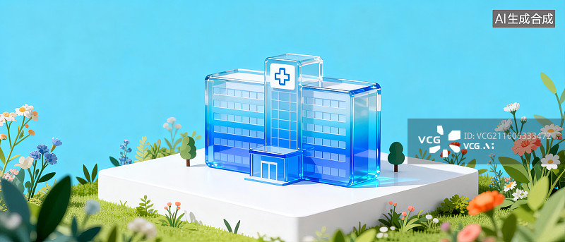 【AI数字艺术】蓝色透明医院建筑模型图片素材