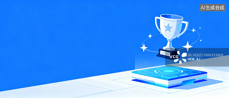【AI数字艺术】奖杯悬浮于发光书籍之上图片素材