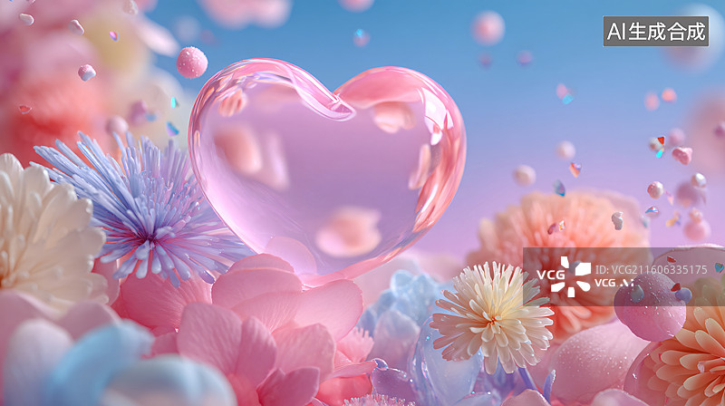 【AI数字艺术】粉透爱心花簇清新装饰图图片素材