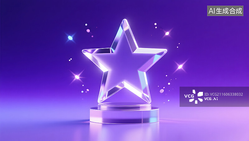 【AI数字艺术】紫色星形水晶奖杯现代插画图片素材