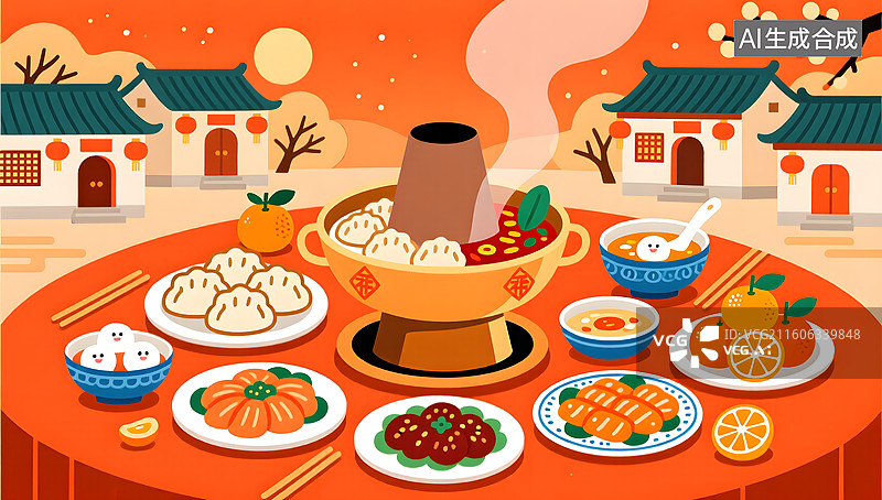 【AI数字艺术】春节火锅盛宴团圆年夜饭温馨图片素材