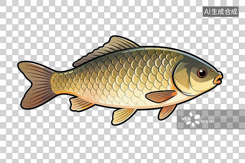 【AI数字艺术】卡通风格，一条野生鲫鱼PNG格式的免扣元素图片素材