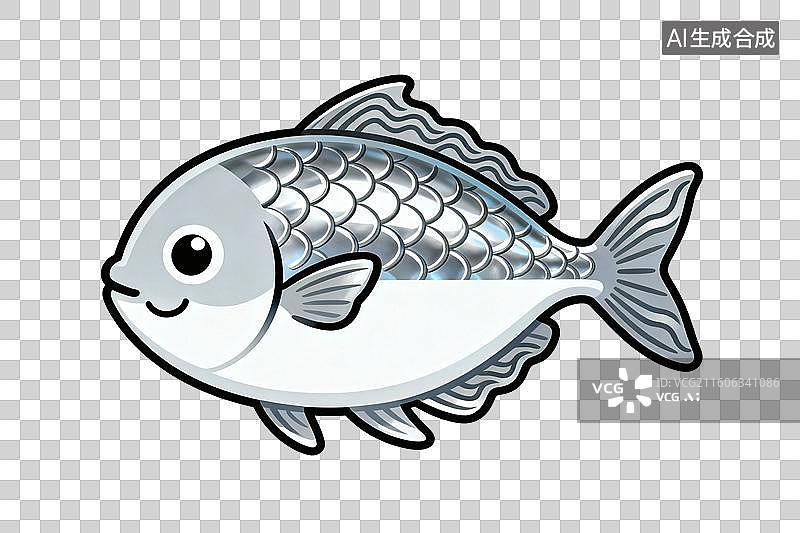 【AI数字艺术】卡通风格，一条银鲳PNG格式的免扣元素图片素材