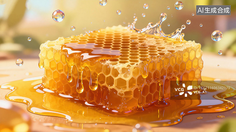 【AI数字艺术】蜂蜜蜂窝食材展示场景图片素材