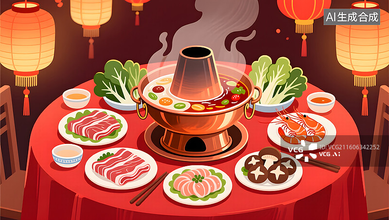 【AI数字艺术】春节火锅聚会展现暖心团圆图片素材