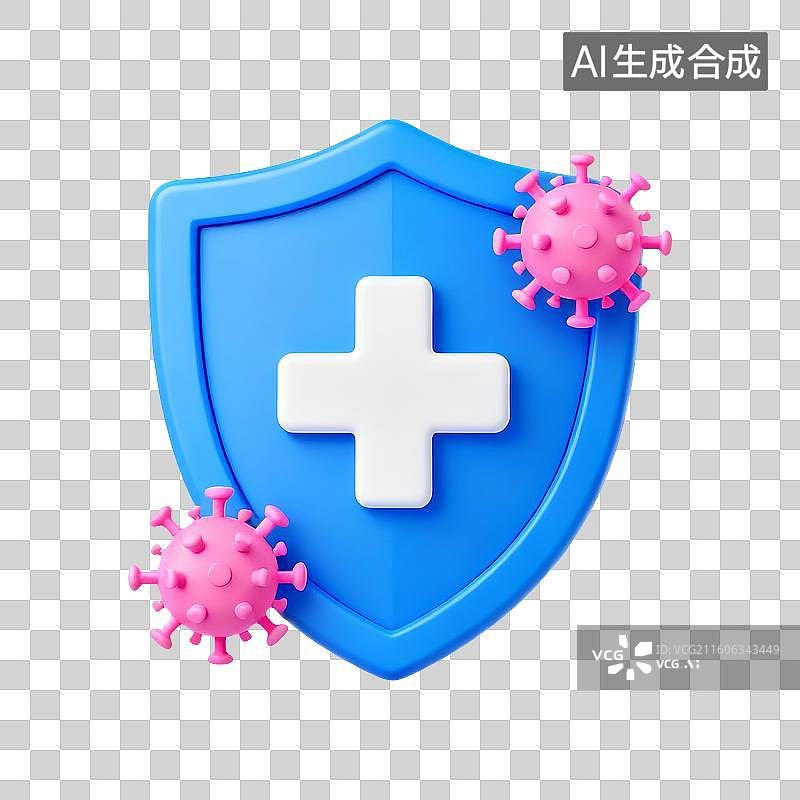 【AI数字艺术】3D盾牌抵抗病毒元素图片素材