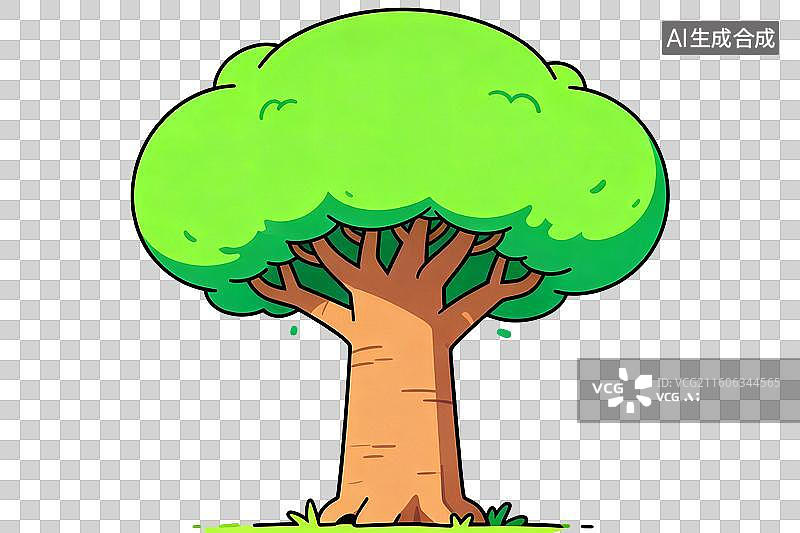 【AI数字艺术】卡通风格，一颗高大的猴面包树PNG格式的免扣元素图片素材