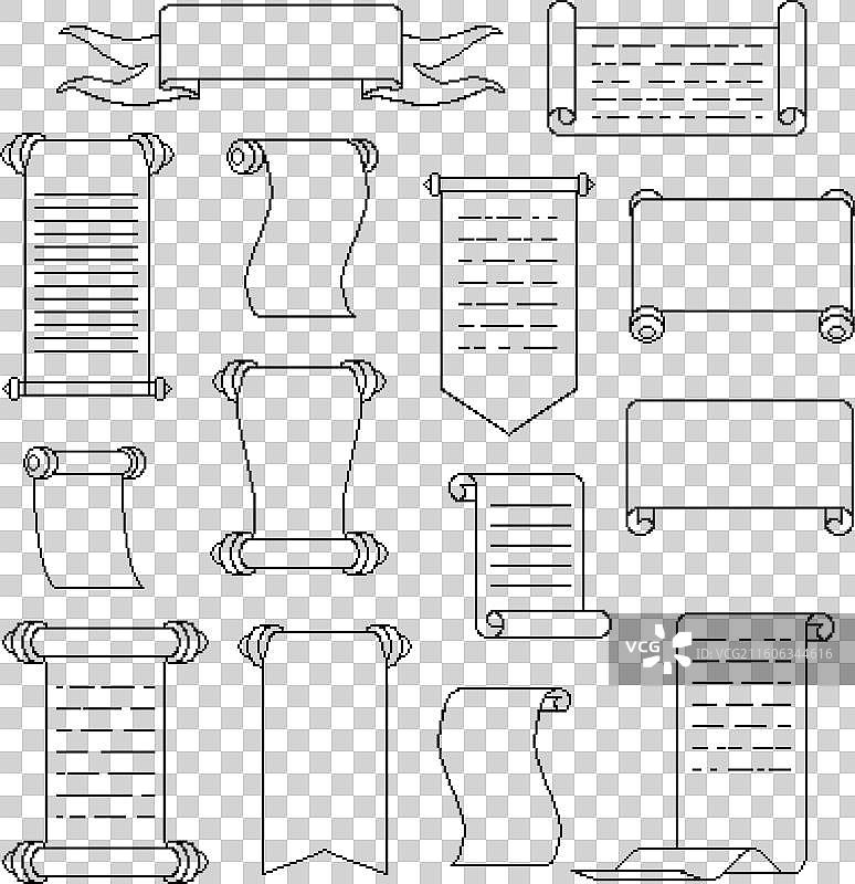 像素卷轴画框艺术手稿莎草纸空白图片素材