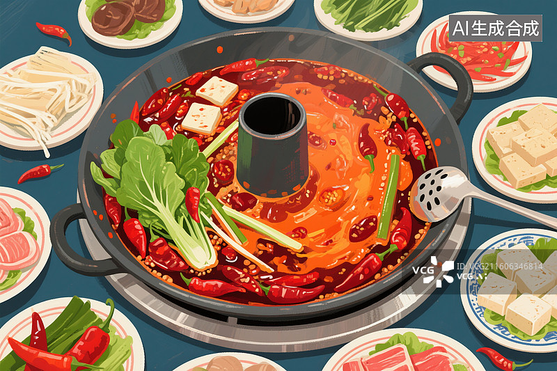 【AI数字艺术】传统美食，热辣火锅图片素材