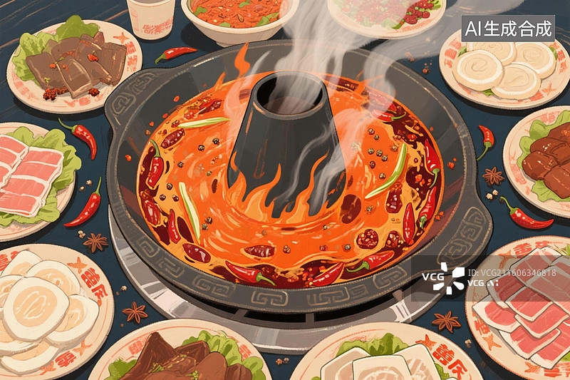 【AI数字艺术】传统美食，热辣火锅图片素材