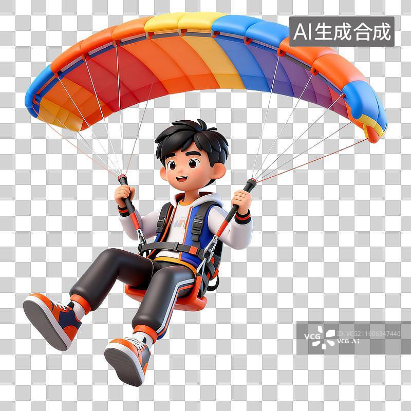 【AI数字艺术】3D立体卡通滑翔跳伞的人运动主题免抠元素图片素材