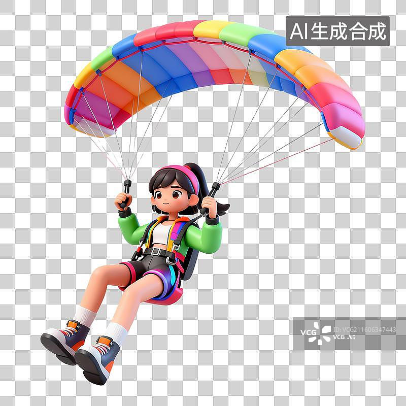 【AI数字艺术】3D立体卡通滑翔跳伞的人运动主题免抠元素图片素材