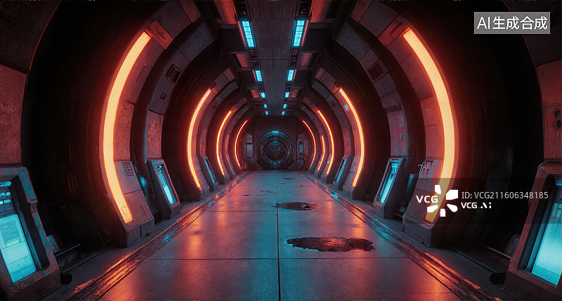 【AI数字艺术】科幻隧道走廊图片素材