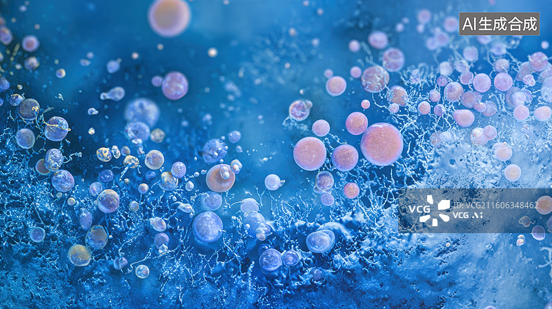 【AI数字艺术】蓝色背景中的漂浮气泡图片素材
