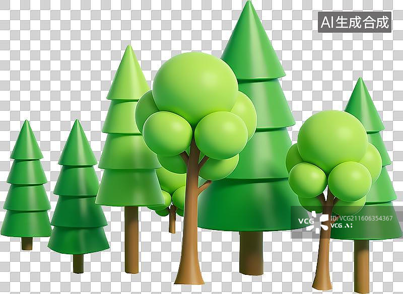 【AI数字艺术】3D卡通绿树图片素材