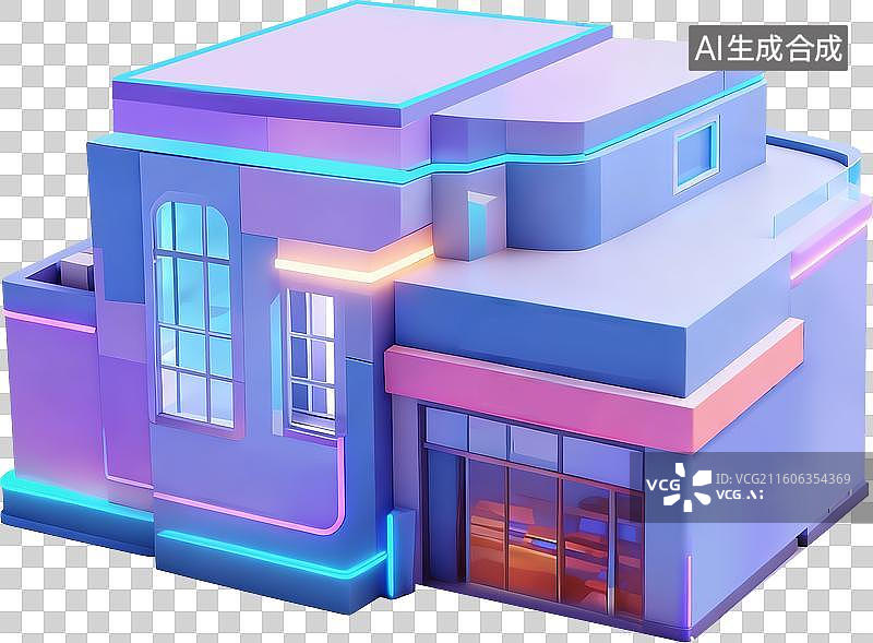 【AI数字艺术】3D科技风蓝紫色建筑图片素材