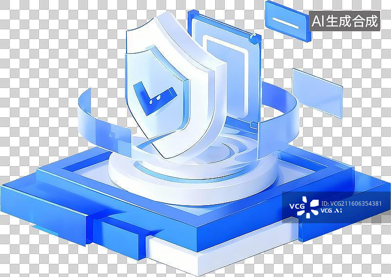 【AI数字艺术】3D蓝色盾牌概念图标图片素材