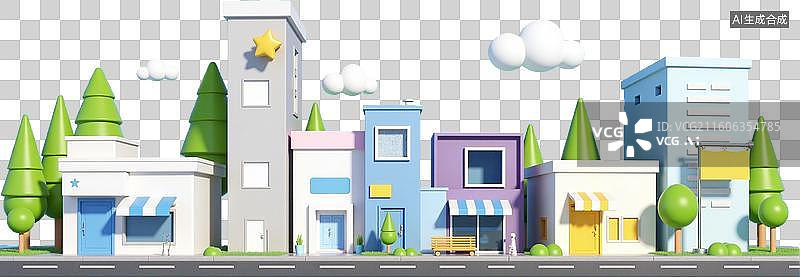 【AI数字艺术】一排3D商铺建筑3图片素材